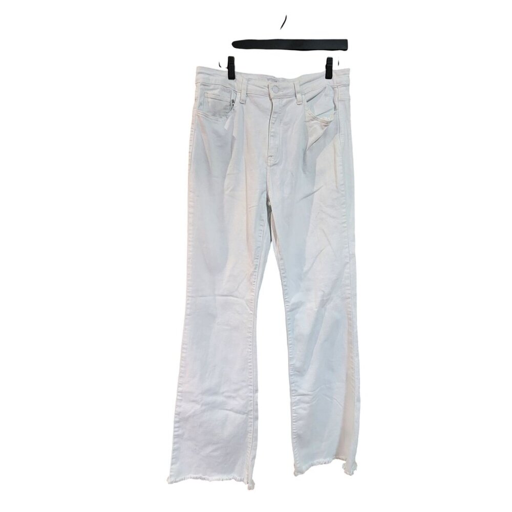 KanCan Signature Womens White Distressed High-Rise Flare Jeans Frayed Hem Size 2